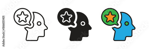 Expertise and knowledge icons featuring a human profile with a star thought bubble, representing talent, professional skills, and strategic thinking.