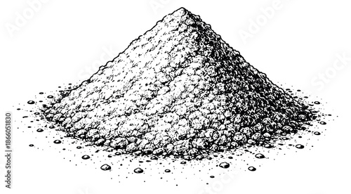 Hand drawn line art illustration of a granular mound depicting a heap for abstract concepts