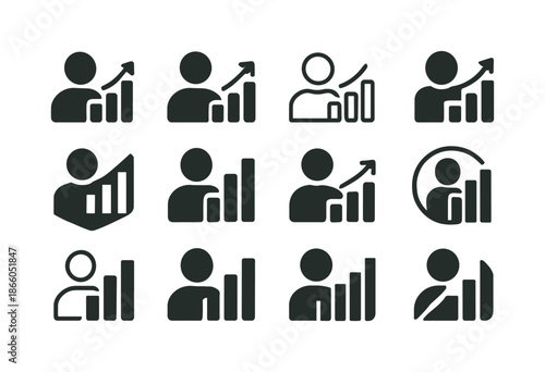 Personalized Learning Icons. Personalized learning platforms. Icon set. Set Logo of personalized learning platforms: learner analytics chart. harmonious logo