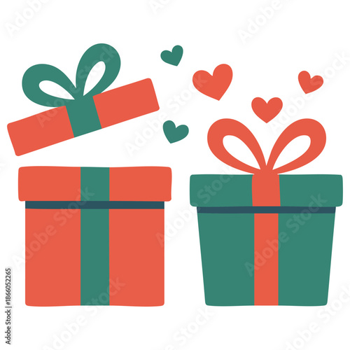 Ornate gift boxes and hearts on a white background Valentines illustration vector isolated