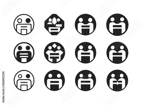 Racial Equality Icons. Racial Equality. Icon set. Set Logo of Racial Equality: equality symbol in circle. harmonious logo variations of the same emblematic