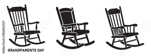 Set of rocking chair icons for Grandparents Day celebration in classic wooden furniture style.