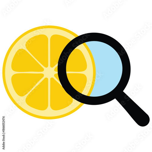 Food analysis concept checking lemon with magnifying glass quality control vector