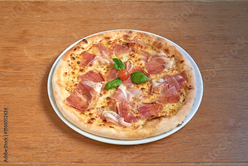 Wallpaper Mural Pizza  italian ham on white plat on wooden table Torontodigital.ca