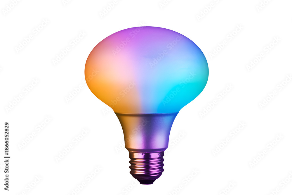 Obraz premium Colorful light bulb glowing isolated on transparent background