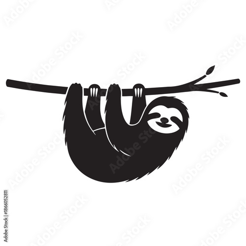 Sloth Silhouette Hanging Peacefully on Tree Branch