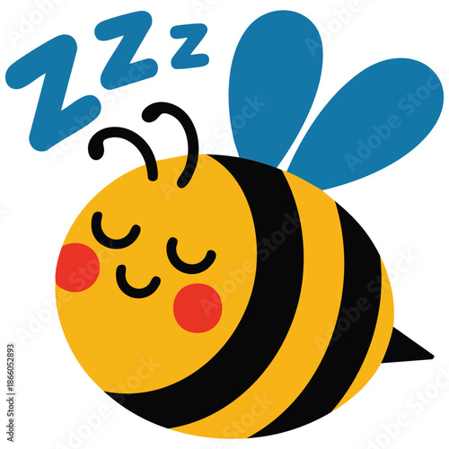 Cute sleeping honey bee lovely flying insect character vector illustration isolated