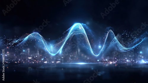 Wallpaper Mural Dynamic digital waveform motion graphics enhancing concert footage in urban nightscape captivating visual experience Torontodigital.ca