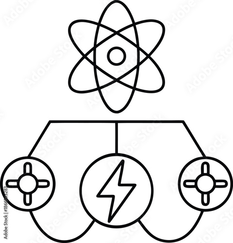 nuclear fusion line art vector illustration on transparent background