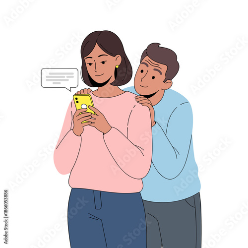 Young couple sharing a moment while using a smartphone together  