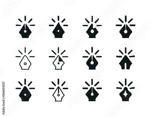 Creative Logo Variations. Creative agency. Icon set. Set Logo of Creative agency: digital pen and burst. harmonious logo variations of the same emblematic