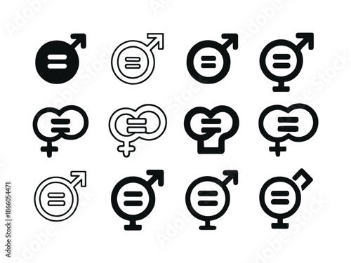 Gender Equality Icons. Gender equality. Icon set. Set Logo of Gender equality: interlinked gender symbols. harmonious logo variations of the same emblematic