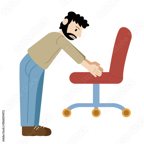 Man Doing Standing Chair Reach Stretch Illustration