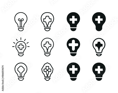 Intervention Icon Variations. Intervention. Icon set. Set Logo of Intervention: lightbulb insight. harmonious logo variations of the same emblematic concept,