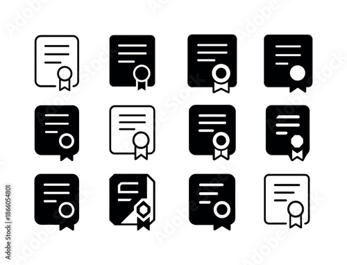 Notary Iconic Logos. The Role of Notaries and Public Notary Services. Icon set. Set Logo of Notaries and Public Notary Services: official document with ribbon.