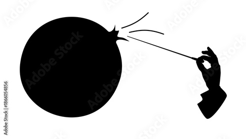 burst financial bubble symbol, black isolated silhouette