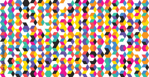 Vibrant geometric pattern with multicolored hexagons