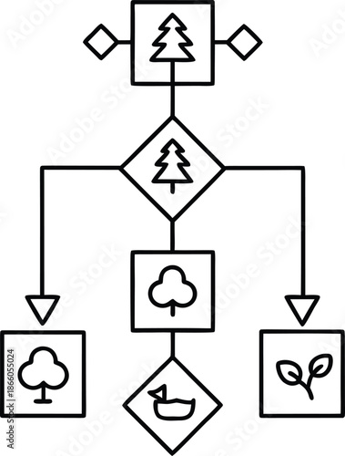 algorithmic ecology line art vector illustration on transparent background