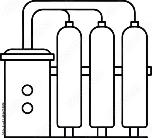 algae bioreactor line art vector illustration on transparent background
