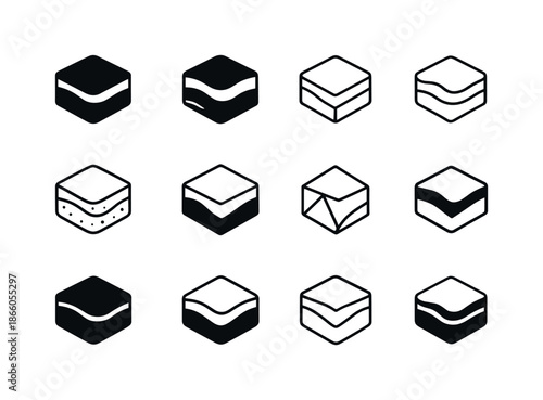 Soil Layer Logos. Land. Icon set. Set Logo of land: soil layer cross-section. harmonious logo variations of the same emblematic concept, each with different