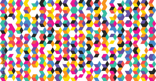Vibrant geometric pattern with multi-colored hexagons