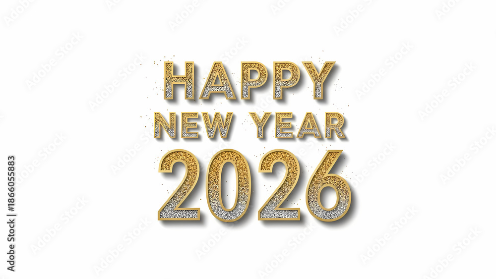 Fototapeta premium Simple gold silver glitter 2026 New Year, background removal