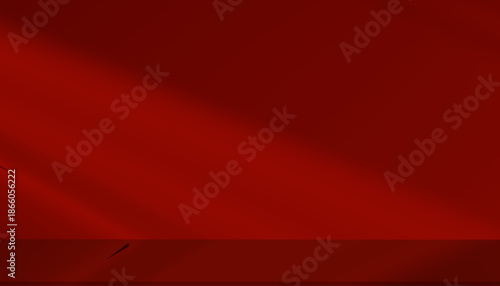 Red studio background with light and shadow window reflection on wall,Empty Room display with Podium for Valentine product placement on website.Banner for Christmas,Chinese New Year 2026