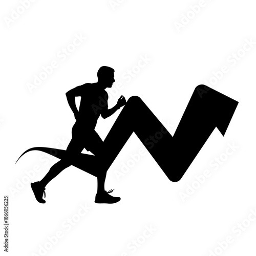 Silhouette of a man running up an arrow.