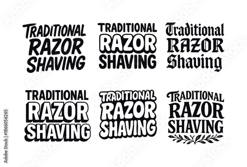 Creative Shaving Typography. Traditional razor shaving. Set lettering. harmonious lettering variations of the same emblematic concept, each with different