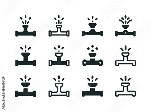 Irrigation System Icons. irrigation system. Icon set. Set Logo of irrigation system: irrigation pipe. harmonious logo variations of the same emblematic
