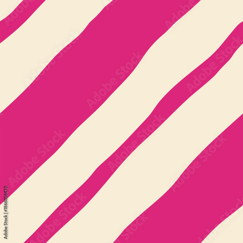 Diagonal striped vector seamless pattern. Modern, playful, minimal magenta pink stripes repeat design on cream background. Vibrant geometric abstract tile for fabrics, wrapping, media, print, decor