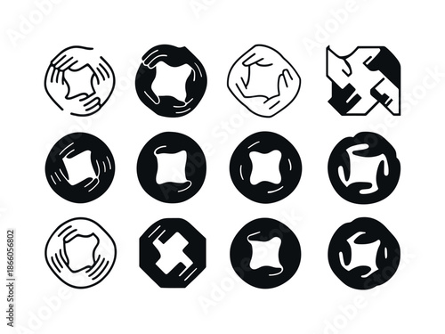 Diverse Hands Icon Set. Cultural diversity. Icon set. Set Logo of cultural diversity: connected hands. harmonious logo variations of the same emblematic