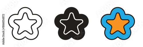 Premium star rating icon featuring a bold outline and vibrant blue and orange colors, perfect for quality awards, favorites, and reviews.