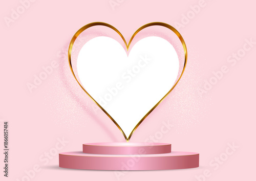 Valentines Day display background with gold heart and podium design 