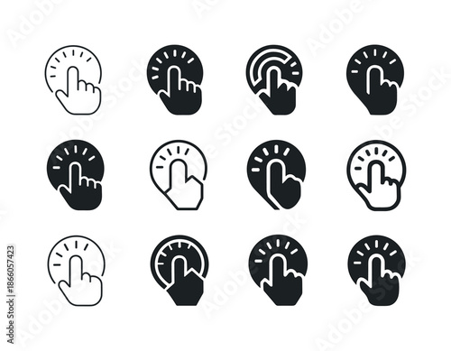 Thermostat Icon Variations. Adjusting the thermostat. Icon set. Set Logo of Thermostat adjustment: temperature dial. harmonious logo variations of the same
