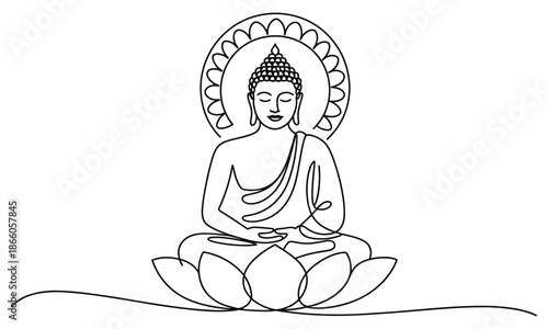 Lord Buddha Mindfulness Meditation Lotus Sketch Illustration
