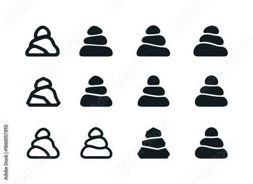 Mound Icon Variations. Mound. Icon set. Set Logo of mound: stone mound. harmonious logo variations of the same emblematic concept, each with different artistic
