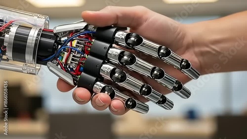 Human and Robot Handshake - A Symbol of Technological Advancement and Collaboration.