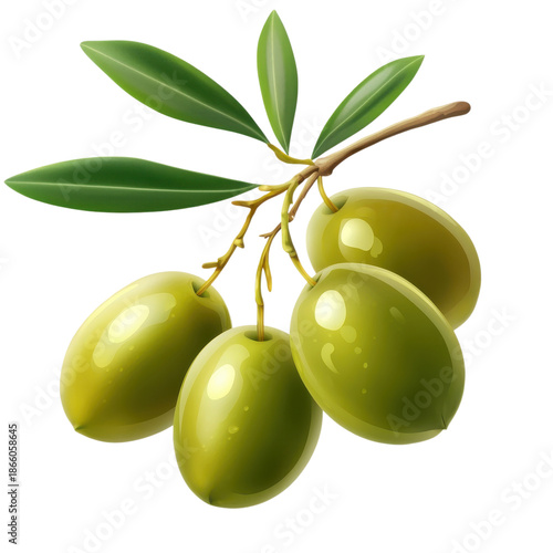 Wallpaper Mural Green olives rest on a branch with leaves, showcasing their natural form against a plain background Torontodigital.ca