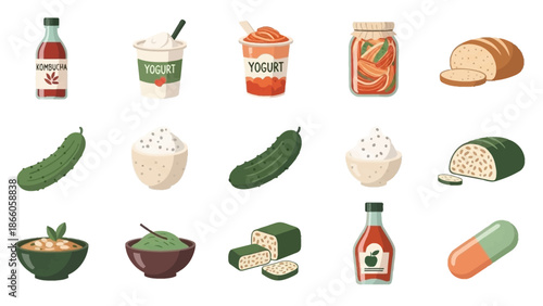 Assorted Food Items on White Background.