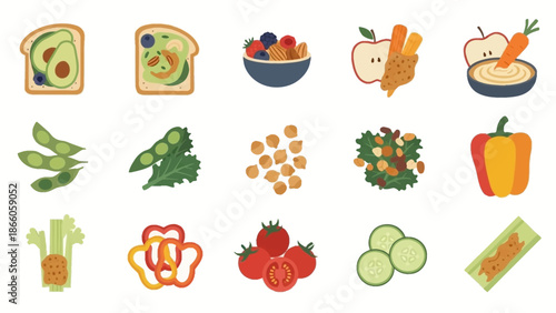 Assorted Fresh Fruits and Vegetables Icons.