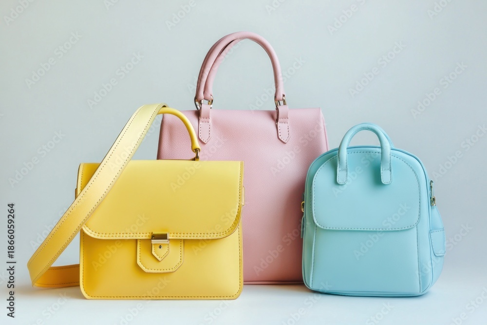 custom made wallpaper toronto digitalCollection of three stylish pastel leather women's handbags: yellow, pink, and blue