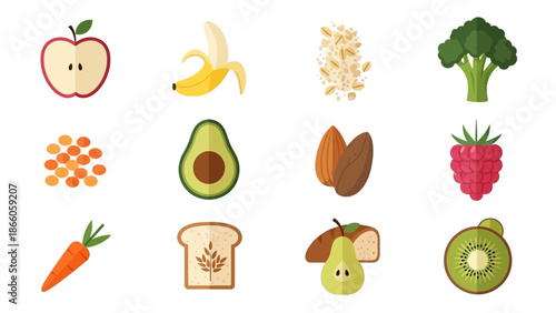Assorted Fruits and Vegetables Illustration Set.