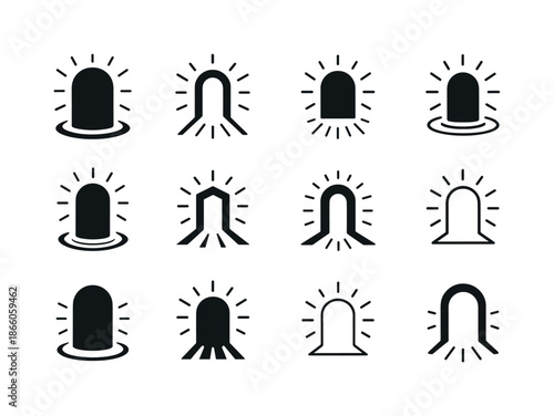 Teleportation Logo Variations. Teleportation and time travel concepts. Icon set. Set Logo of Teleportation and time travel concepts: glowing doorway.