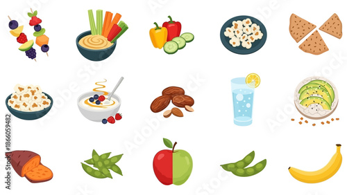 Assorted Healthy Food and Drink Options.