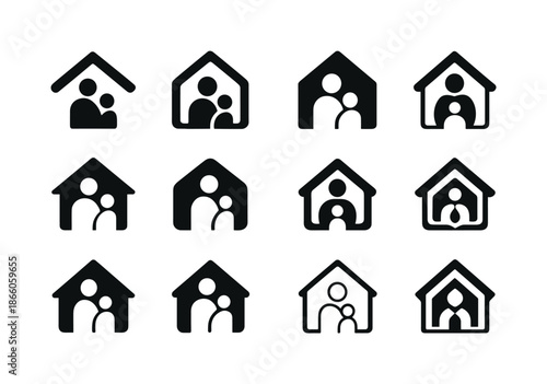 Child Protection Logos. Child protection. Icon set. Set Logo of Child protection: safe home roof. harmonious logo variations of the same emblematic concept,