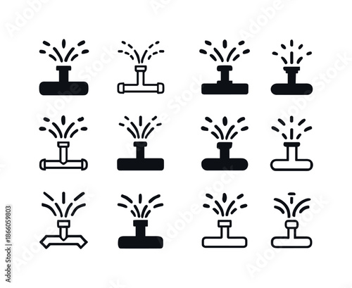 Irrigation System Icons. irrigation system. Icon set. Set Logo of irrigation system: irrigation pipe. harmonious logo variations of the same emblematic