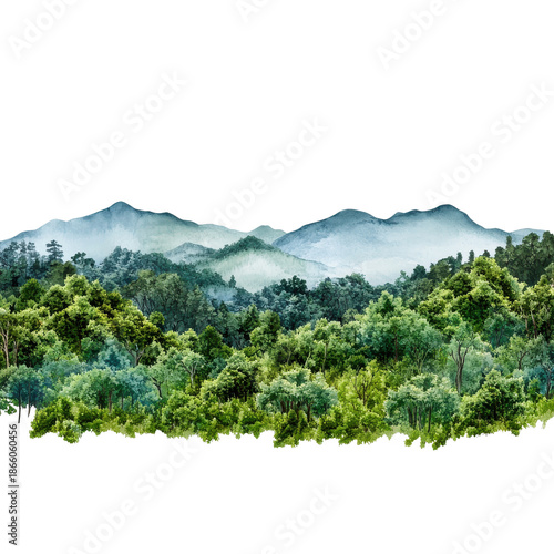 Wallpaper Mural Trees and mountains fill the view with mist hovering gently over the top during a quiet time of day Torontodigital.ca