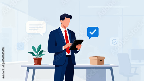 Businessman in office with tablet