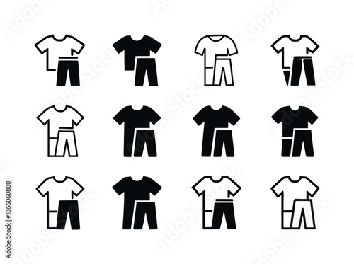 Clothing Logo Icons. Trying on clothes. Icon set. Set Logo of Trying on clothes: shirt and pants. harmonious logo variations of the same emblematic concept,